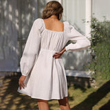 Women Dress Spring/Summer Loose Casual Long Sleeves Square Collar Dress