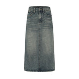 Women Long Skirt Back Slit Mid-Length Denim Skirt