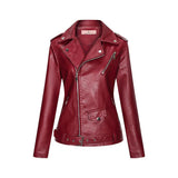 Red Leather Jacket Lapel Slim Women Leather Coat Zipper Elegant Pu Women's Leather Coat