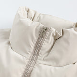 Unisex Winter Cotton Coat Zipper Pocket Decoration Stand-up Collar Cotton-Padded Clothes Vintage Detachable Sleeve Cotton Jacket