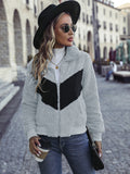 Women Trench Coat Fall and Winter Lapels Pocket Long Sleeve Zipper Color Matching Casual Cardigan Puff Jacket