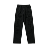 Men Jeans Ripped Jeans Vintage Distressed Straight-Leg Denim Trousers