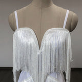Women Evening Dress Sexy Tassel V-neck Strap Backless Bandage Evening Dress