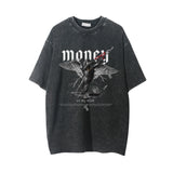 Men Vintage T-Shirt Printed Washed and Worn Short-Sleeved T-shirt Men's Ins Loose