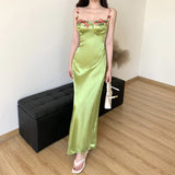 Women Dresses Satin Dress Retro Style Suspender Skirt (Csm202403)