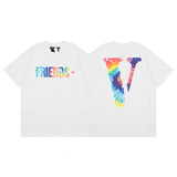Vlone T Shirt Spring and Summer Big V Pattern Crew Neck