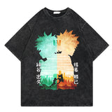 Washed retro T-shirt graphic casual cotton short sleeves