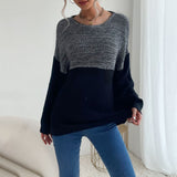 Women Knitted Sweater Long Sleeve Contrast Color Bottoming Sweater Slim Fit Autumn and Winter