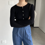 Women Cardigan Sweater Autumn Top round Neck Cropped Cardigan Sweater Button Long Sleeve Knitted Coat 8t7329