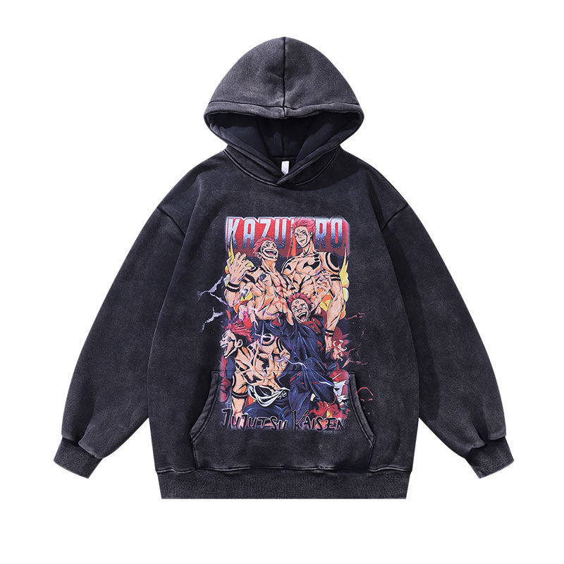 Men Hoodie Printing plus Velvet Washed Couple Hoodies Hip Hop Hooded Sweater for Men and Women