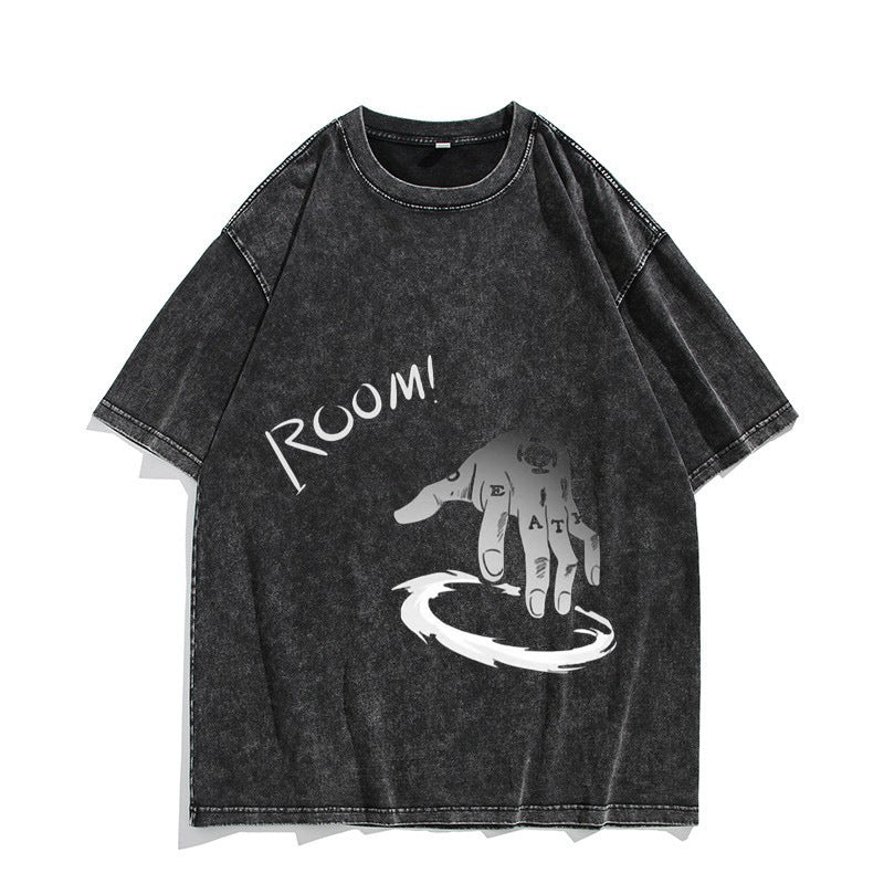 Washed vintage cotton t-shirt Trafalgar Rowe print washed and old
