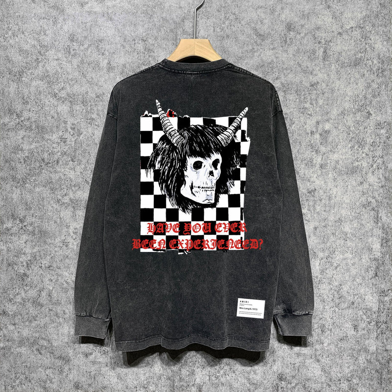 Amiri Long-Sleeved Shirt Horn Skull Vintage Distressed Long Sleeve T-shirt