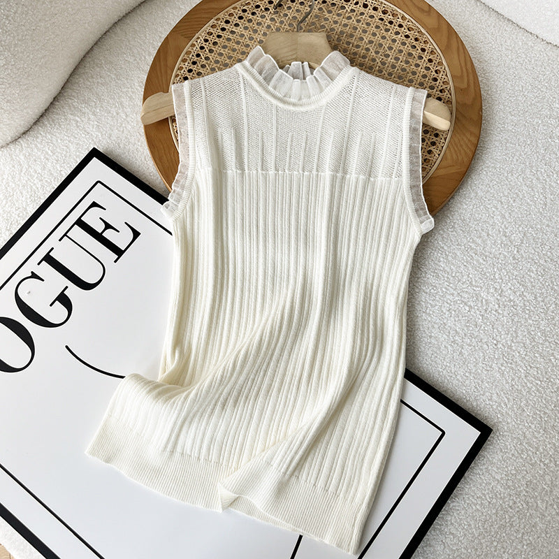 Women Sweater Knitwear Spring/Summer Knitted Camisole Lace Sleeveless T-shirt