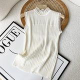 Women Sweater Knitwear Spring/Summer Knitted Camisole Lace Sleeveless T-shirt