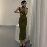 Women Dresses Turtleneck Sleeveless Dress