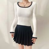 Women Sweater Knitwear Sexy Knitted Bottoming Shirt Women's Autumn and Winter Square Collar Contrast Color Slim Fit Top
