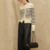 Women Knitted Cardigan Striped Knitted Cardigan Coat Autumn and Winter Retro Long-Sleeved Top