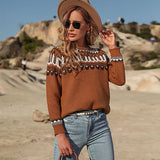 Women Knitted Sweater Autumn and Winter Loose Brown Long Sleeve Sweater Pullover
