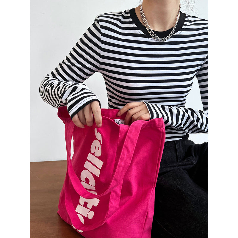 Women T Shirt Striped Long-Sleeved T-shirt Spring Slim-Fitting Bottoming Shirt for Women