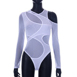 Women Jumpsuit Summer Sexy Hollow Mesh Sheer Long Sleeve Jumpsuit