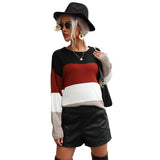Women Knitted Sweater Fall Color-Blocking