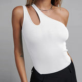 Women Jumpsuit Summer Sexy Slim-Fit Ribbed One-Shoulder Hollow-out Jumpsuit