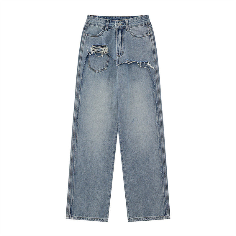 Women Pants Jeans Loose Straight-Leg Wide-Leg Pants