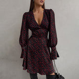 Women Dress Autumn Winter Retro Elegant Floral Dress