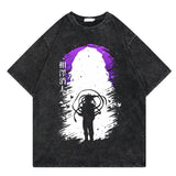 Washed retro T-shirt street print cotton short sleeves