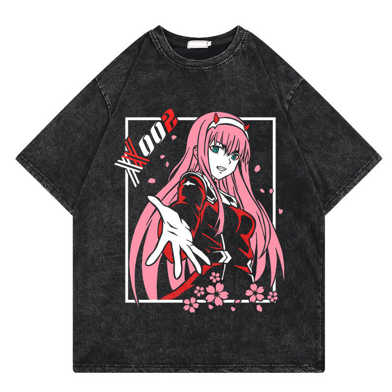 Washed retro T-shirt street print graphic casual cotton summer short sleeves