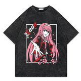 Washed retro T-shirt street print graphic casual cotton summer short sleeves