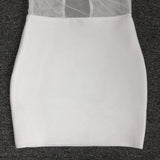 Women Evening Dress Sexy V-neck Hollow Mesh Slim-Fit Hip-Wrapped Short Dress Bandage Gown