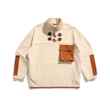 Unisex Winter Cotton Coat Three-Dimensional Pocket Decoration Stand Collar Sweater Retro Half-Open Collar