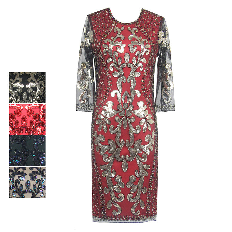 Flappers 1920S Dress Retro Cropped Sleeves Pearl Embroidery Sequins Dress