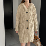 Women Cardigan Sweater Autumn Sweater Coat Hooded Long Sleeve Loose Button Sweater W2368