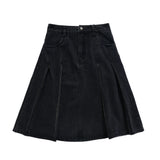 Women Long Skirt Denim Skirt A- line Pleated Skirt Loose Skirt