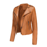 Red Leather Jacket Spring and Autumn Leather Women's Rivet Coat Zipper Leather Jacket
