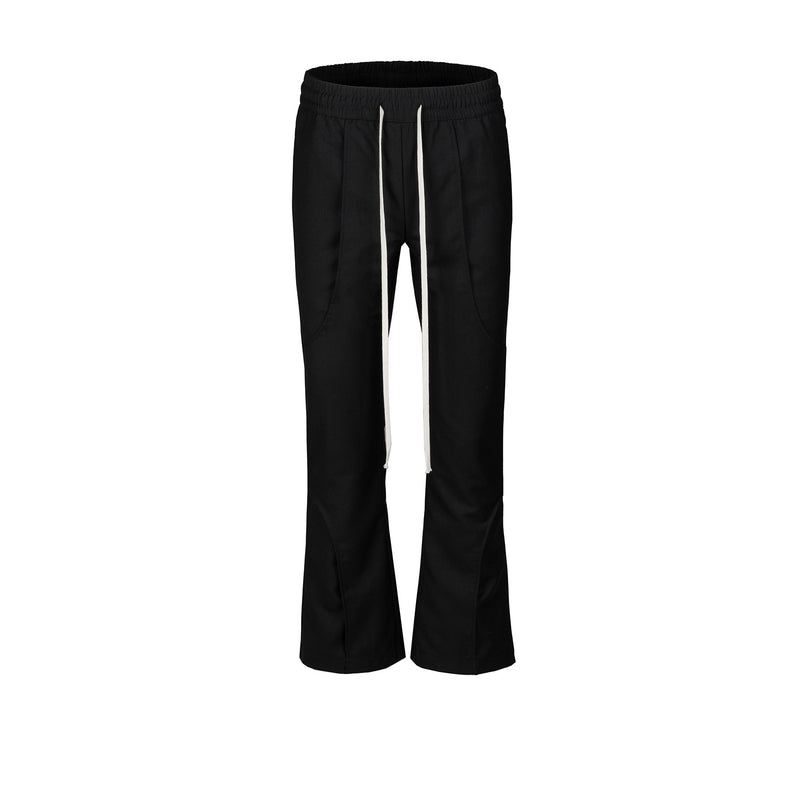 MIJKO Men Vintage Pants MIJKO High Street Splicing Micro Wide-footed Trousers Elastic Drawstring Casual Pants