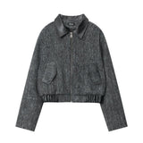 Women Jacket Stitching Lapel Short Jacket Autumn and Winter Zipper Cardigan Outerwear