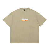 Men T Shirt Washed Distressed Short Sleeve Printed T-shirt