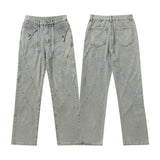 Men Jeans Straight-Leg Denim Trousers Washed and Worn Jeans