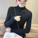 Women Knitwear Autumn and Winter Turtleneck Lace Sweater Slim Fit