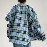 Women Trench Coat Winter Retro Plaid Long Sleeve Shirt Loose Casual Jacket