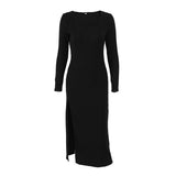 Women Dress Autumn Winter Retro Elegant Square Collar Long Sleeve Dress