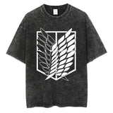 Men Washed T Shirt Black Japanese Anime Graphic Print TShirt