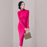 Women Maxi Dress Autumn and Winter Sweater Hip Knitwear Dress