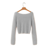 Women Sweater Knitwear Retro Cross V-neck Sweater Long Sleeve Sweater