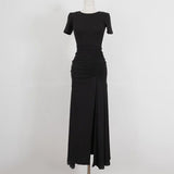 Women Dresses round Neck Short Sleeve Maxi Dress