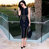 Women Evening Dress round Neck and Long Pattern Sleeveless Bandage Gown