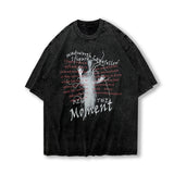 Men T Shirt Worn Looking Washed-out Graffiti Printing Short Sleeve T-shirt